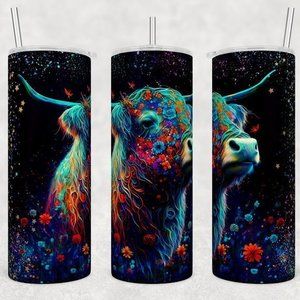 Floral‎ Highland Cow 20oz Stainless Steel Tumbler with Straw